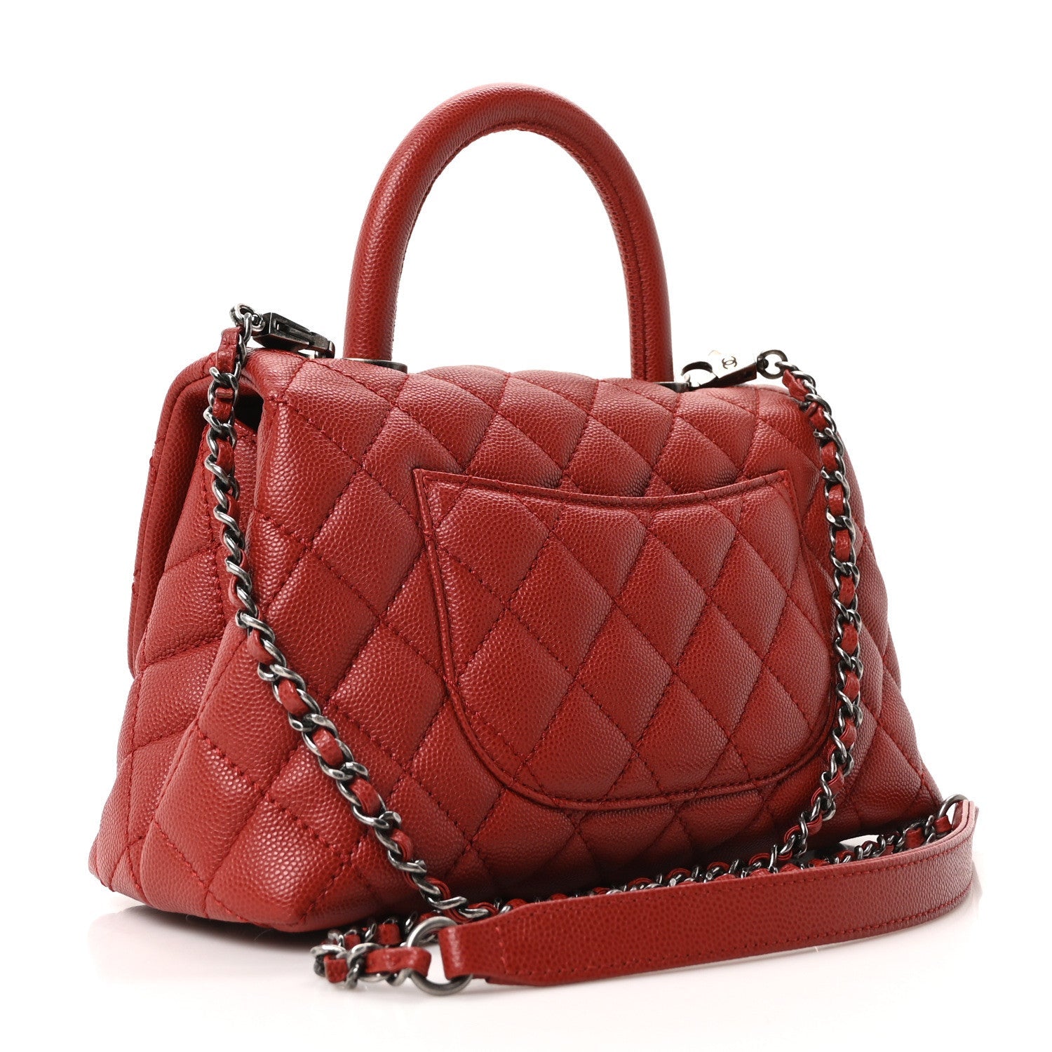 Caviar Quilted Mini Coco Handle Flap Red