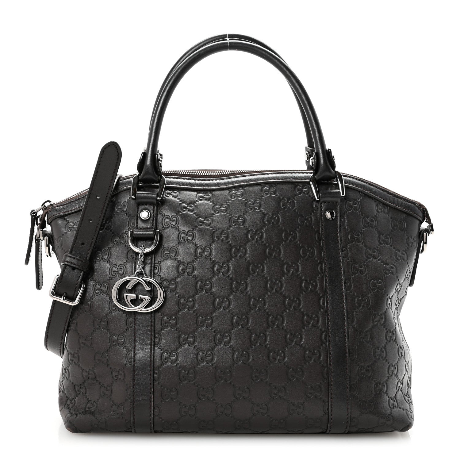 Guccissima Medium GG Charm Dome Satchel Dark Brown