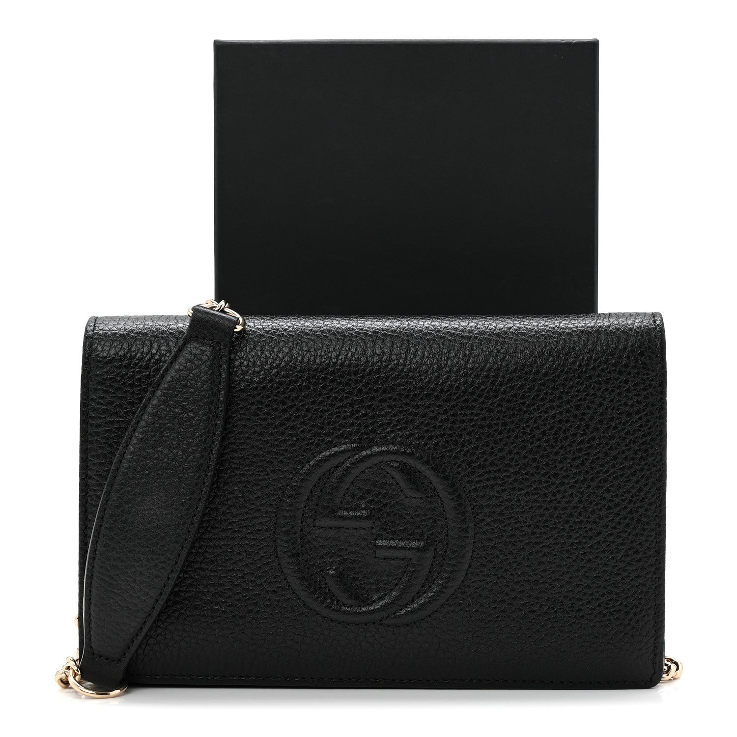 Pebbled Calfskin Soho Wallet On Chain Black