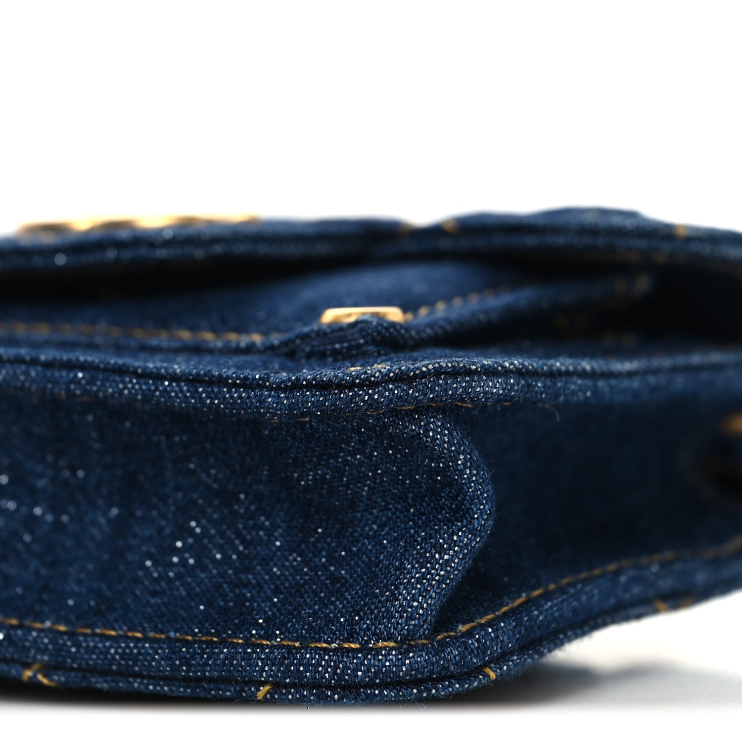 Denim Quilted Double You Card Holder On Chain Blue