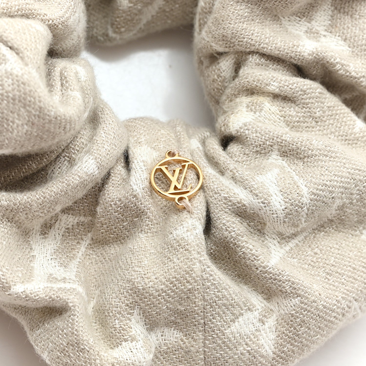 Cotton Denim Chouchou Scrunchy Beige