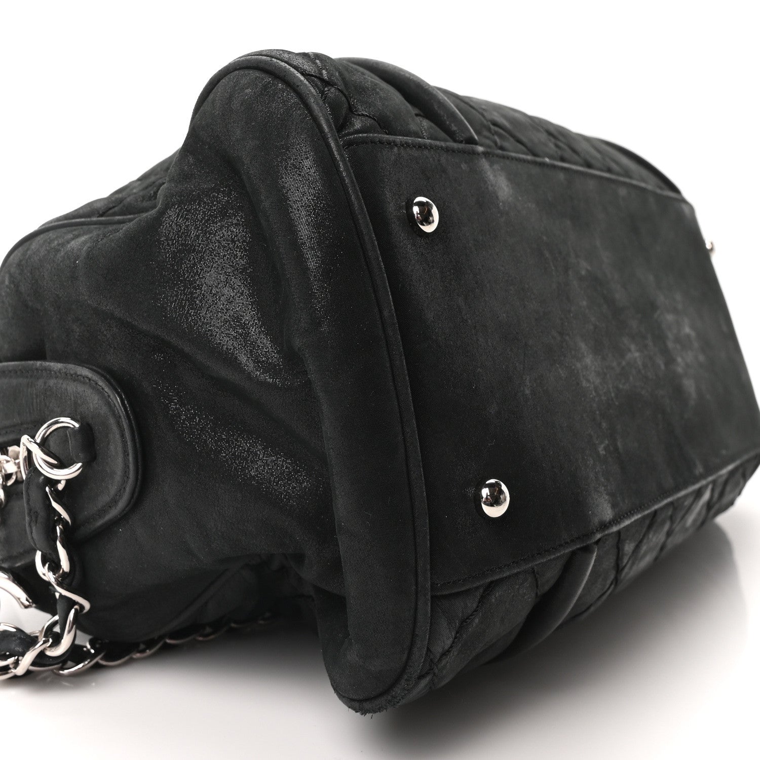 Iridescent Calfskin Quilted Relax CC Bowler Bag Black