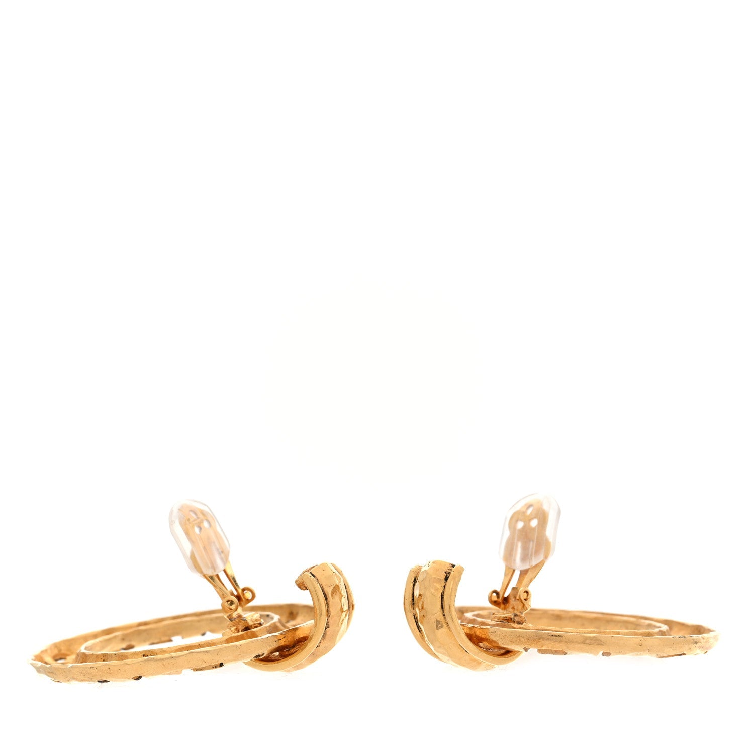 Hammered Metal Logo Cut Out Door Knocker Clip On Earrings Gold
