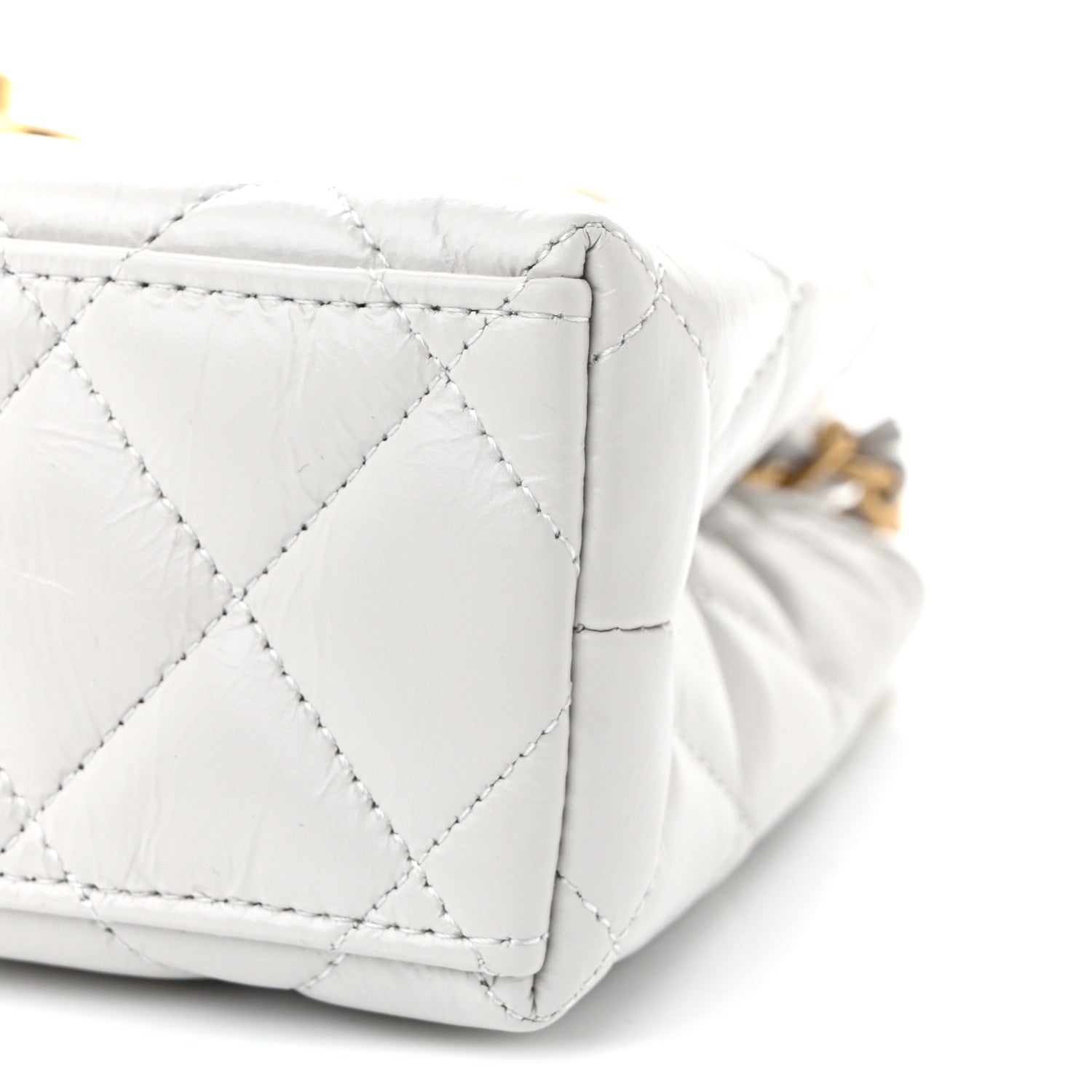 Shiny Aged Calfskin Quilted Nano Kelly Shopper Light Grey