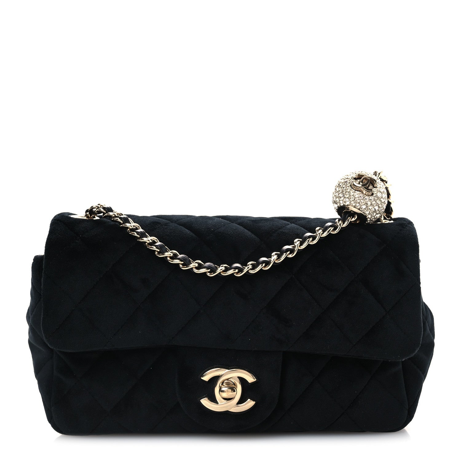 Velvet Quilted Mini Rectangular Pearl Crush Flap Black