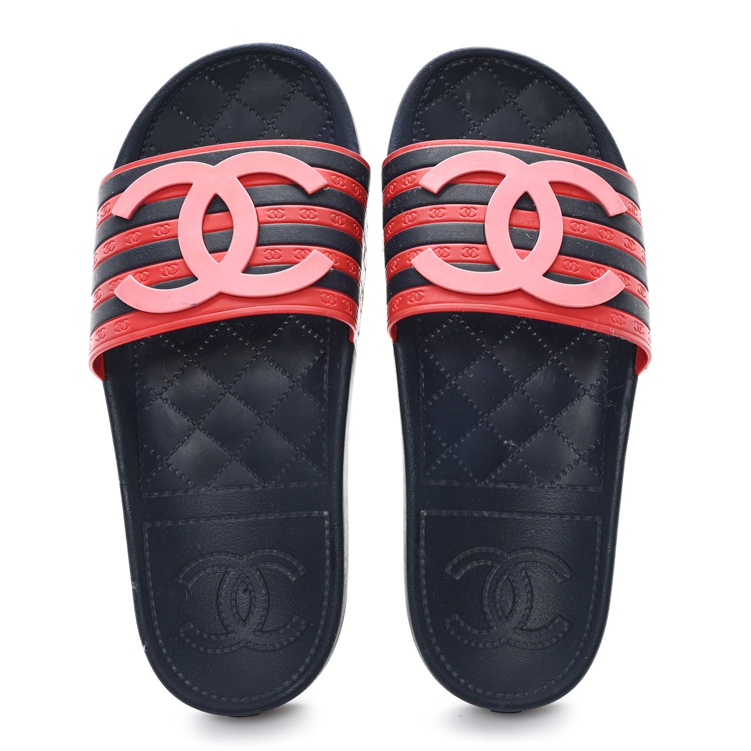 Rubber CC Flat Slide Sandals 36 Pink Red
