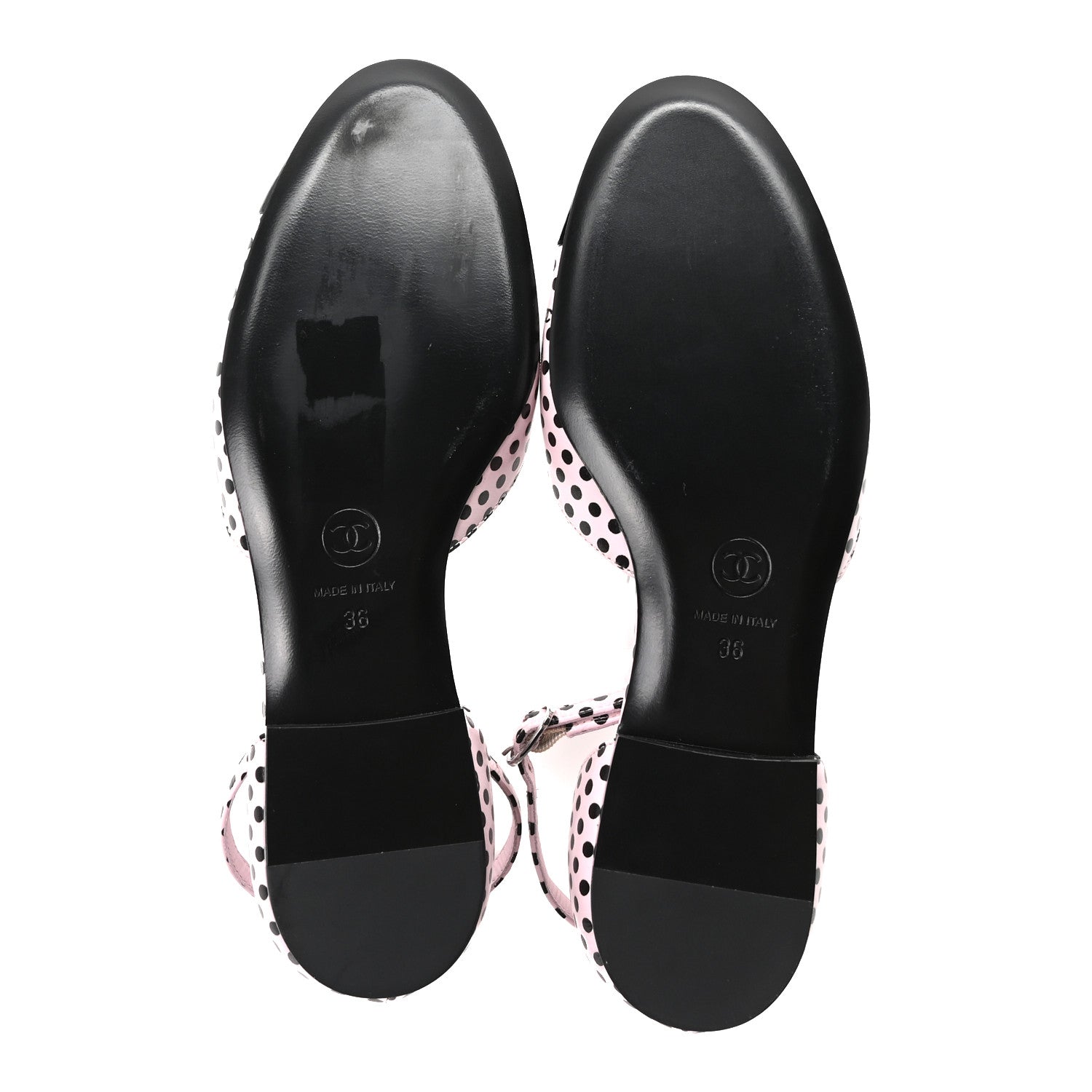 Lambskin Patent Calfskin Cap Toe Polka Dot Camellia Mary Jane Flats 36 Pink Black