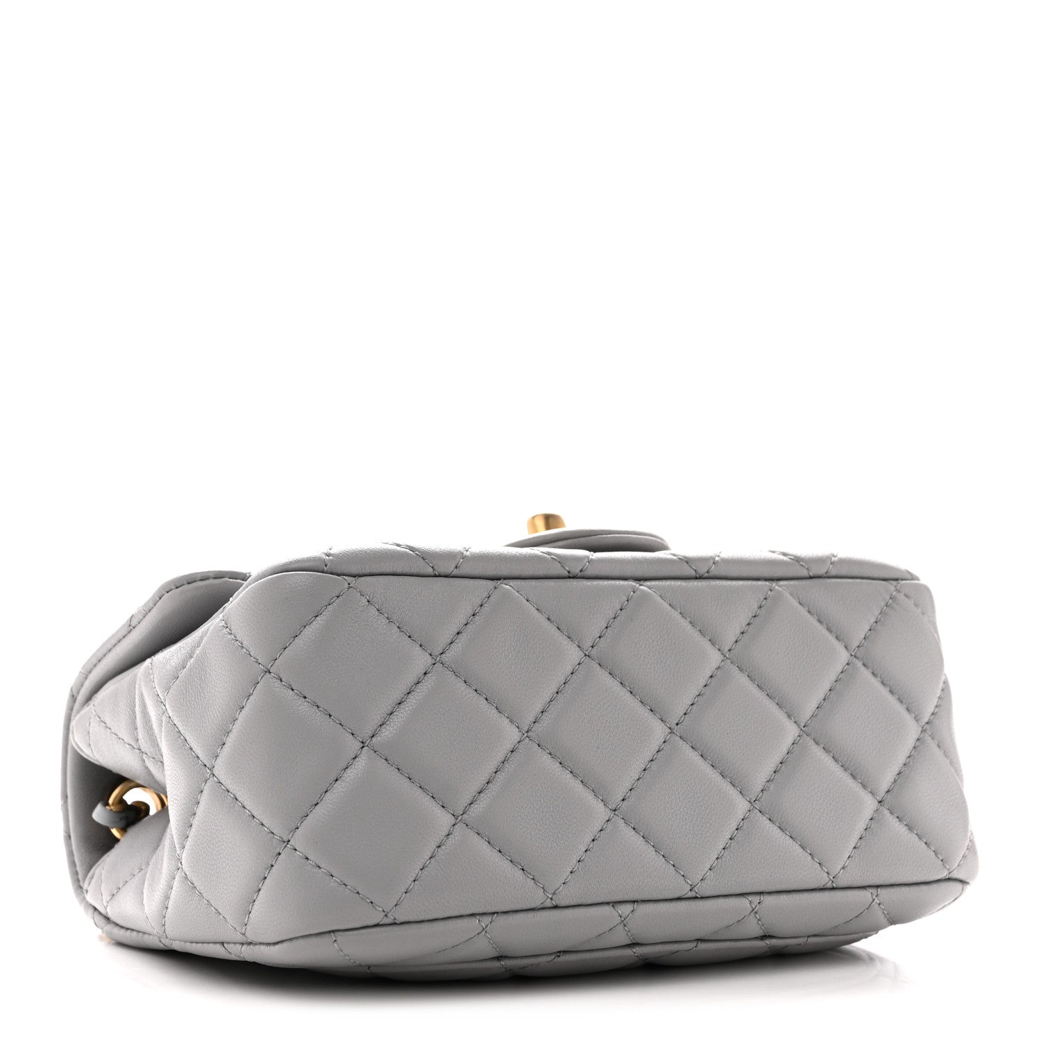 Lambskin Quilted Mini Pearl Crush Flap Light Grey