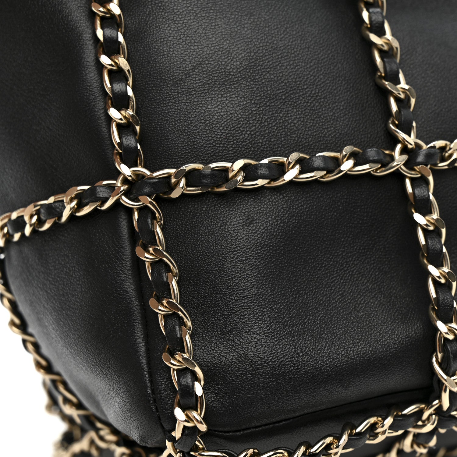Lambskin Bucket Chain Drawstring Bag Black