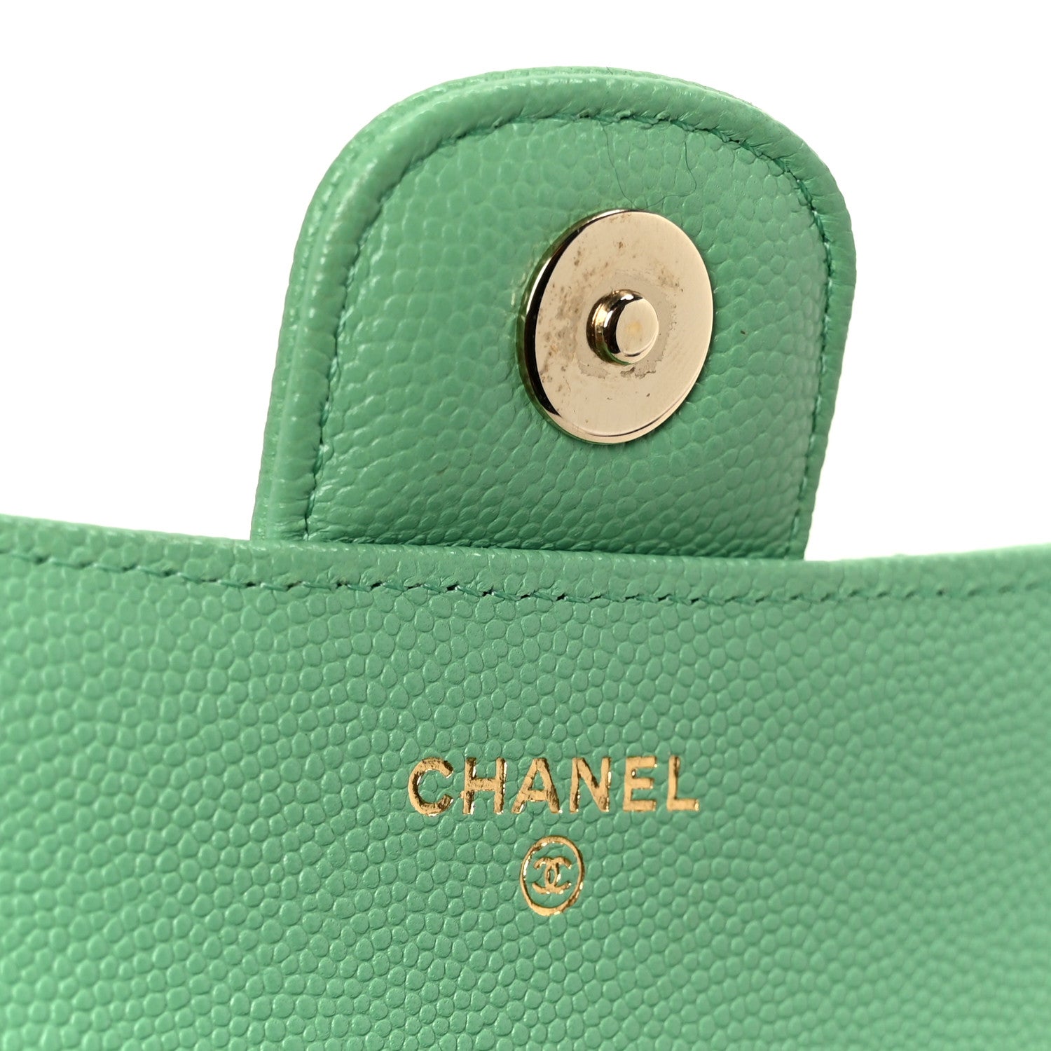 Caviar Quilted Flap Phone Holder With Chain Green