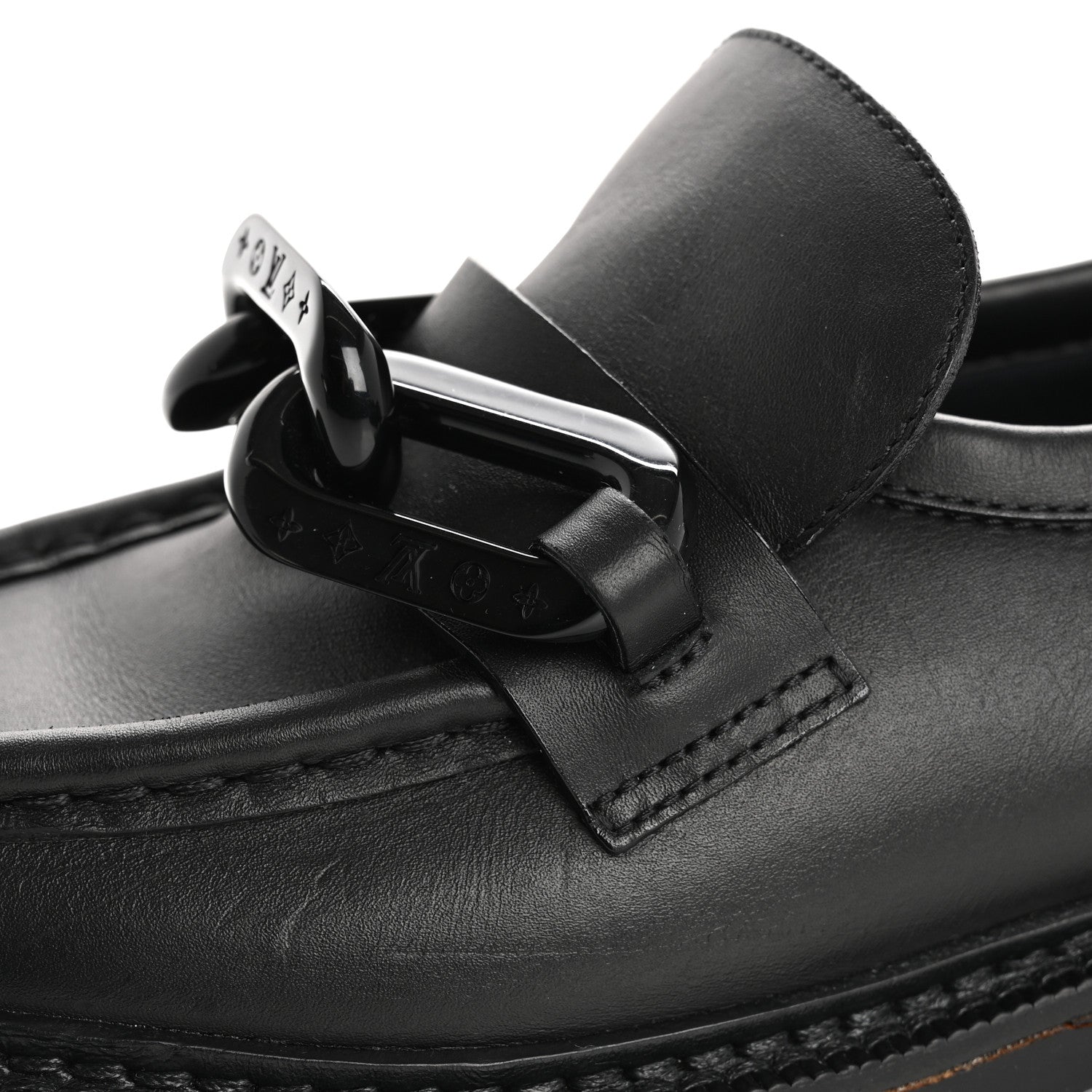 Calfskin Oversized Chain Academy Loafers 37.5 Black