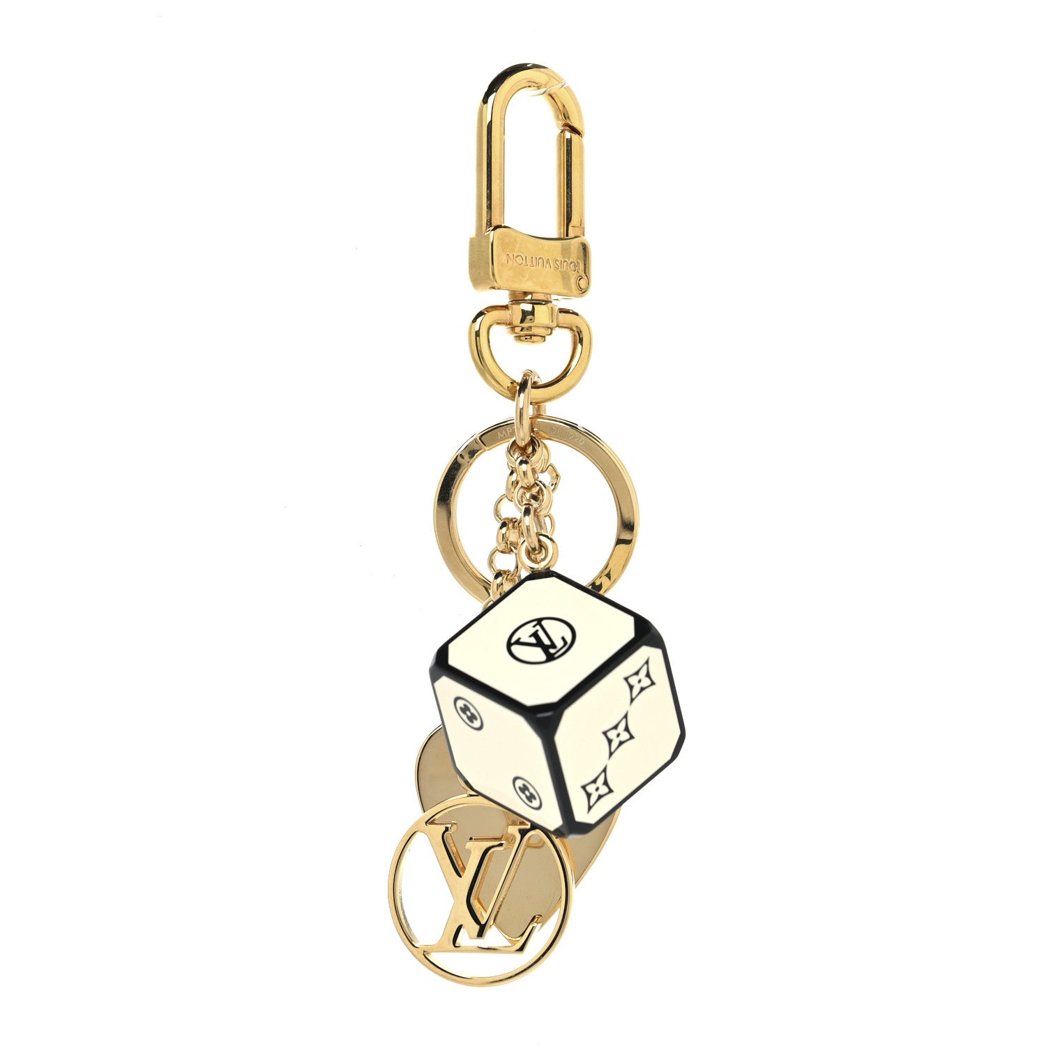 Metal Resin Game On Dice and Heart Charm Key Holder Gold