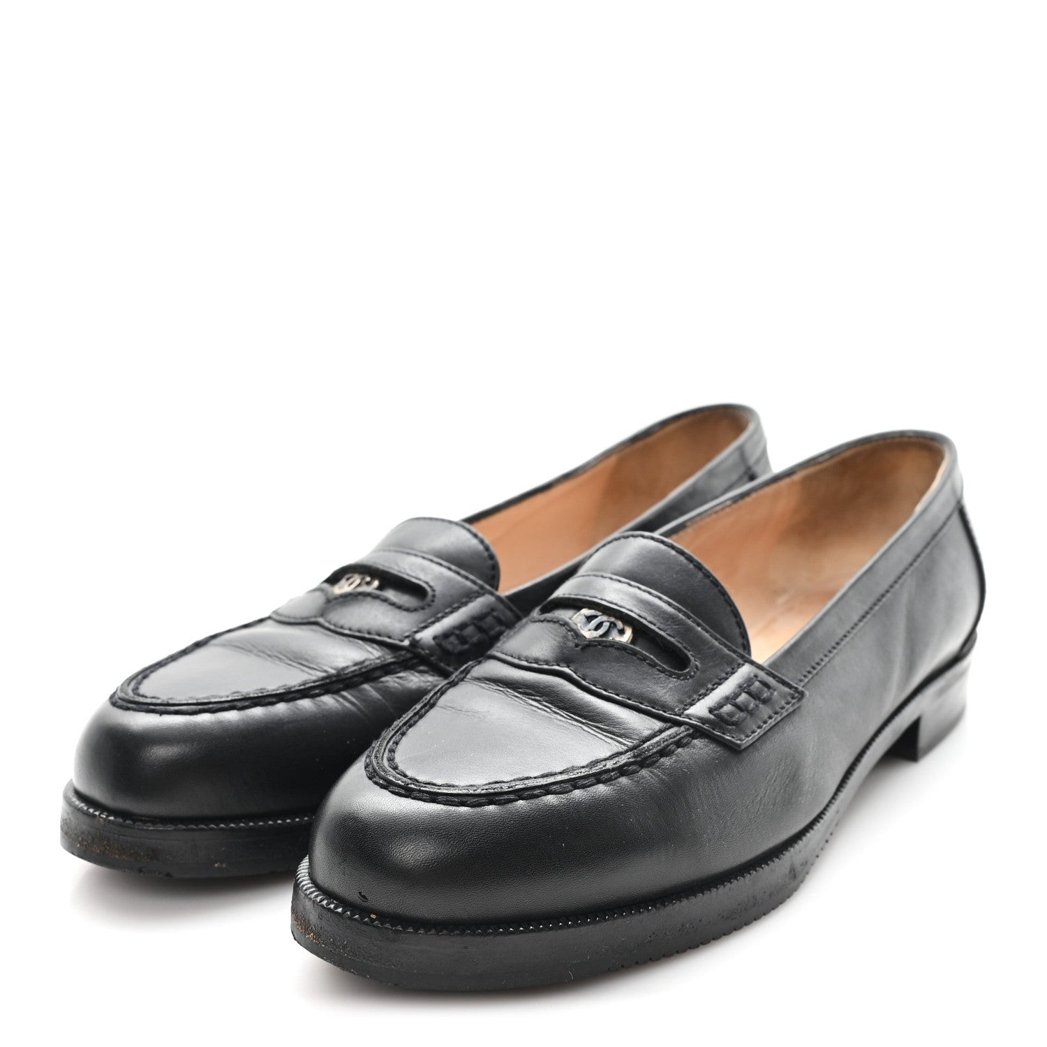 Lambskin CC Penny Loafers 36.5 Black