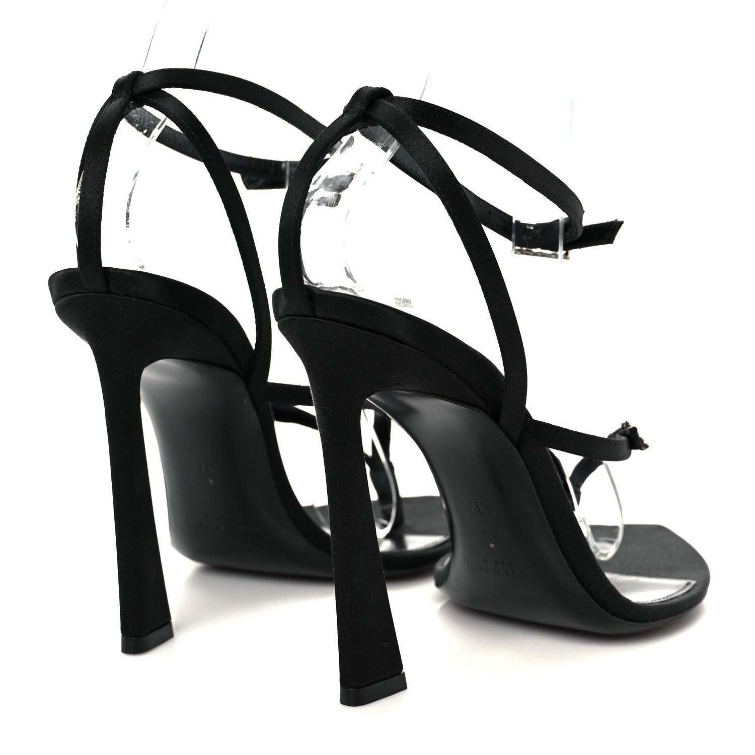 Crepe Satin Crystal Nadja 105 Ankle Strap Sandals 37 Black