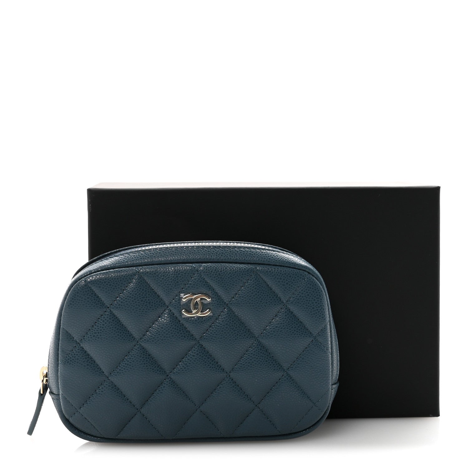Caviar Quilted Small Curvy Pouch Cosmetic Case Blue