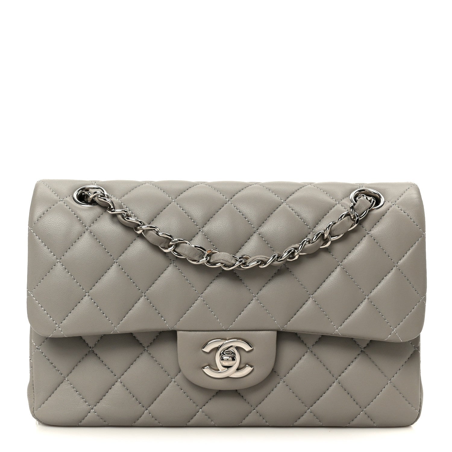 Lambskin Quilted Small Double Flap Grey