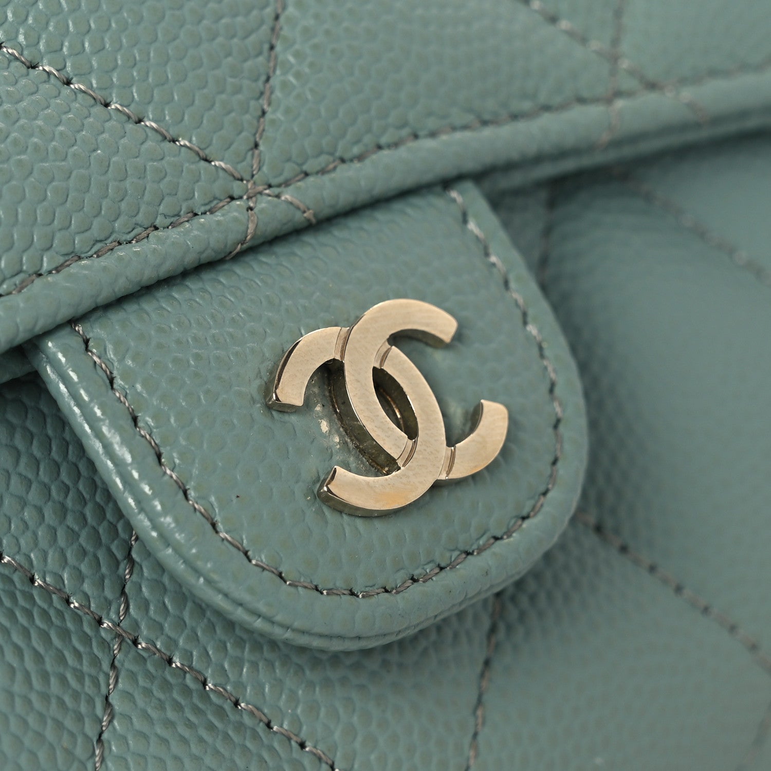 Caviar Quilted Phone Holder Wallet on Removable Chain Light Blue