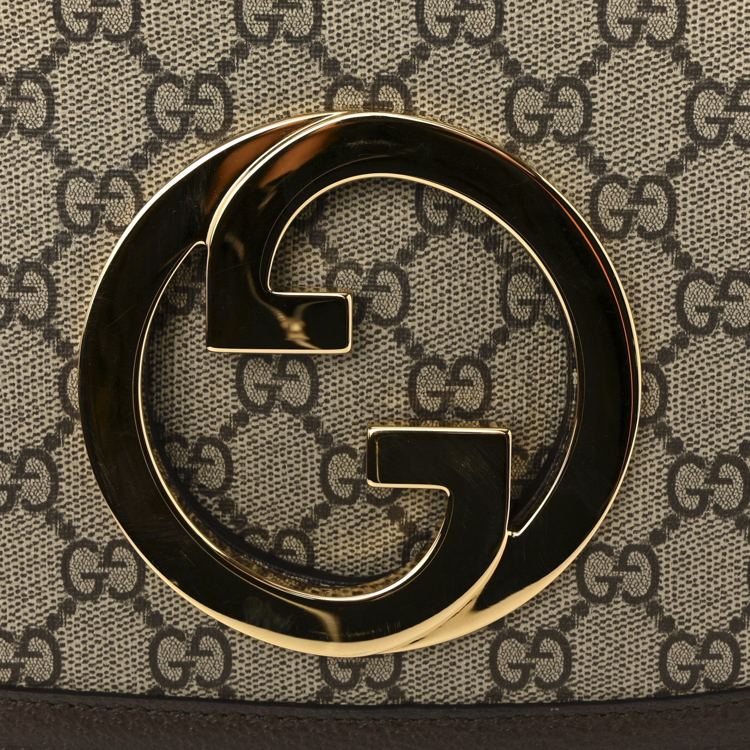 GG Supreme Monogram Textured Dollar Calfskin Web Medium Blondie Top Handle Shoulder Flap Bag Beige Ebony New Acero