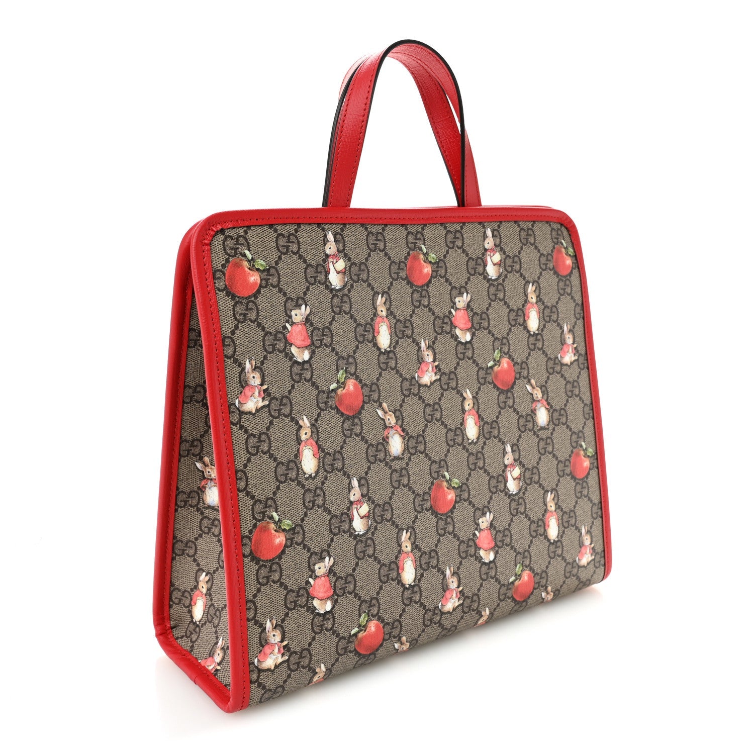X Peter Rabbit GG Supreme Monogram Rabbit Apple Childrens Tote Beige Ebony Multicolor Bright Hibiscus