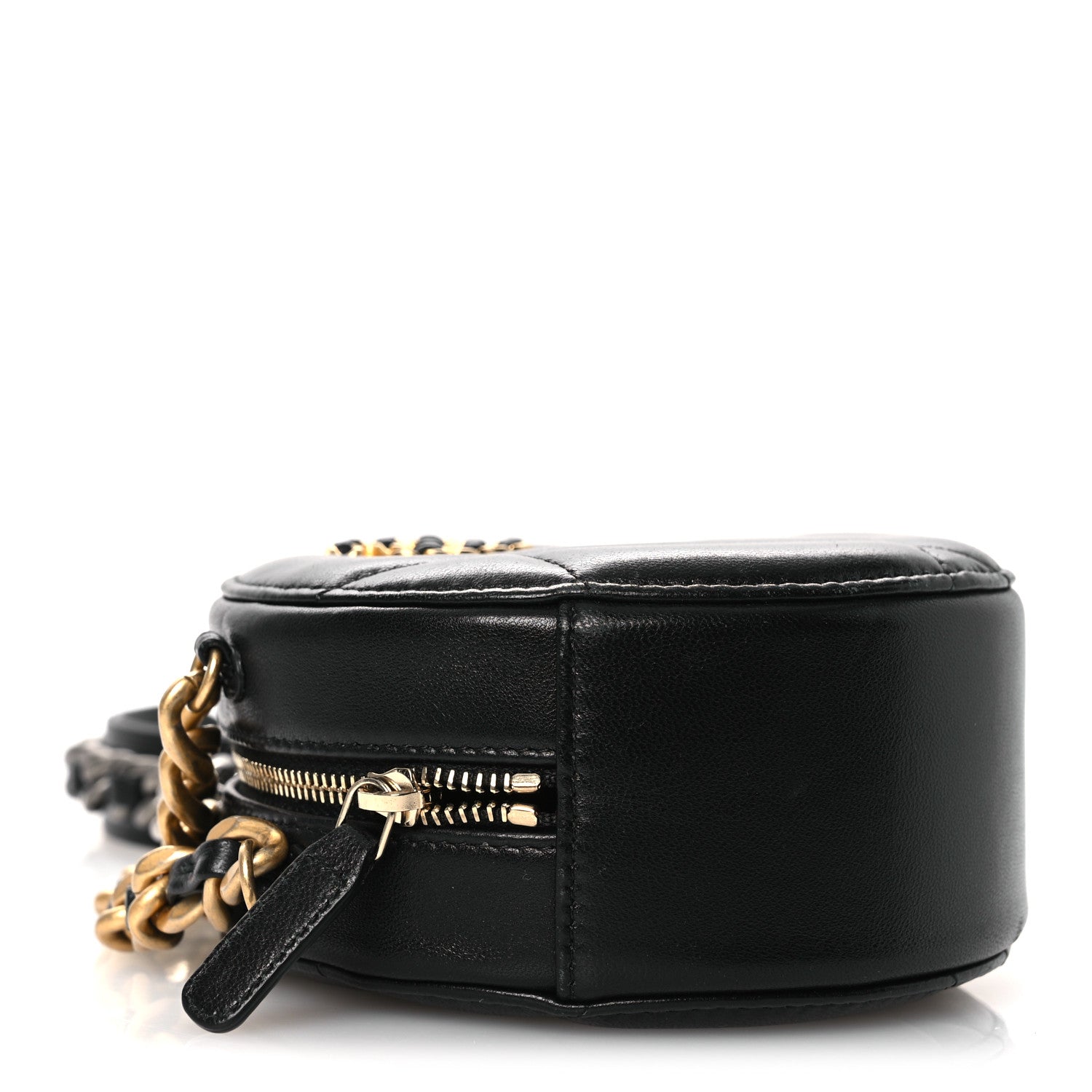 Lambskin Quilted Chanel 19 Round Clutch With Chain Black