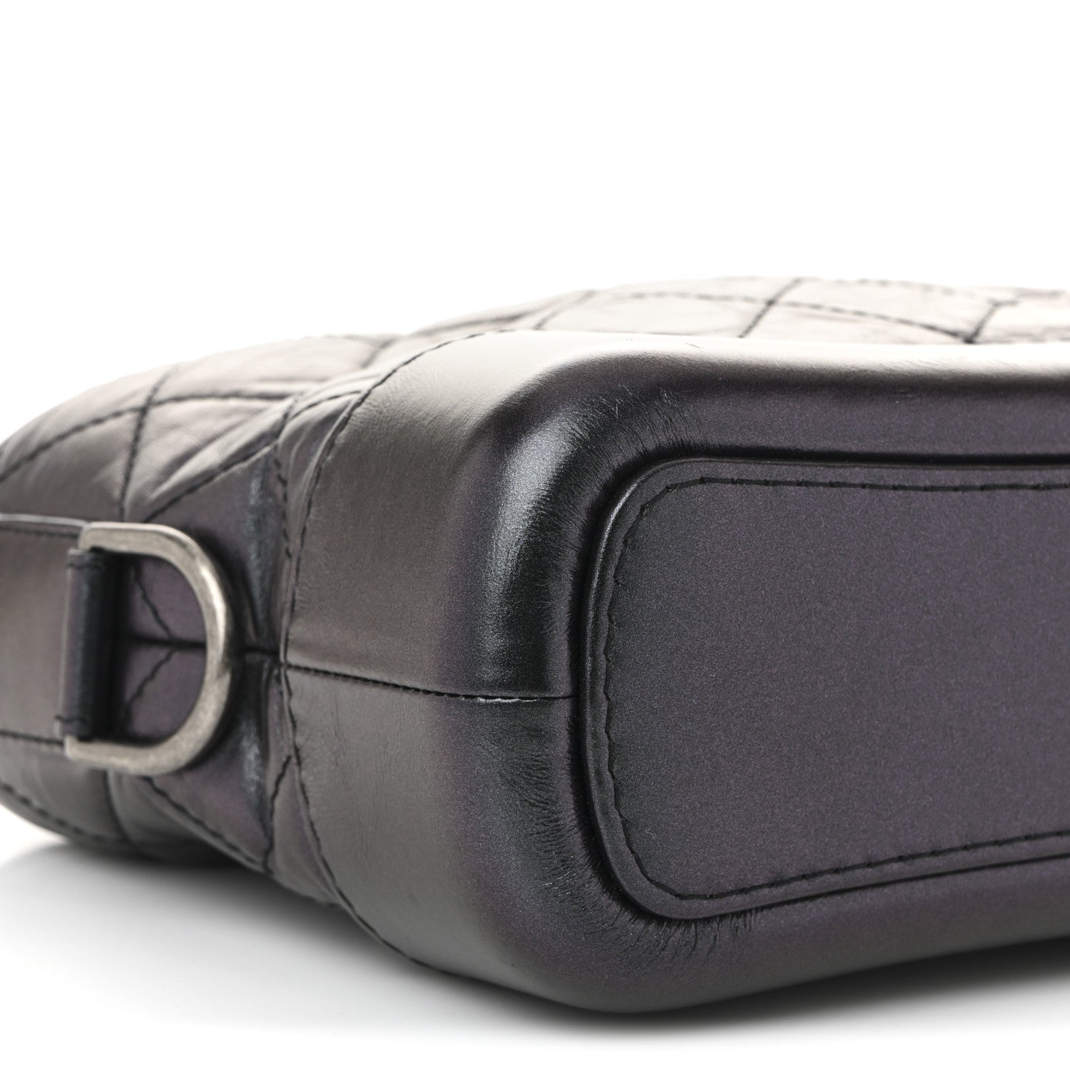 Iridescent Aged Calfskin Quilted Small Gabrielle Hobo Black