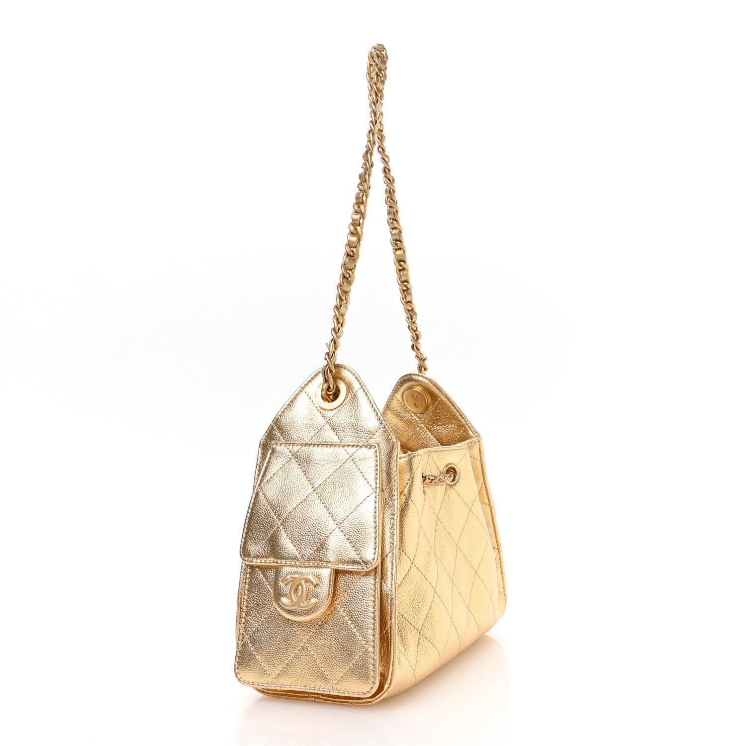 Metallic Caviar Quilted Mini Chanel 25 Handbag Gold