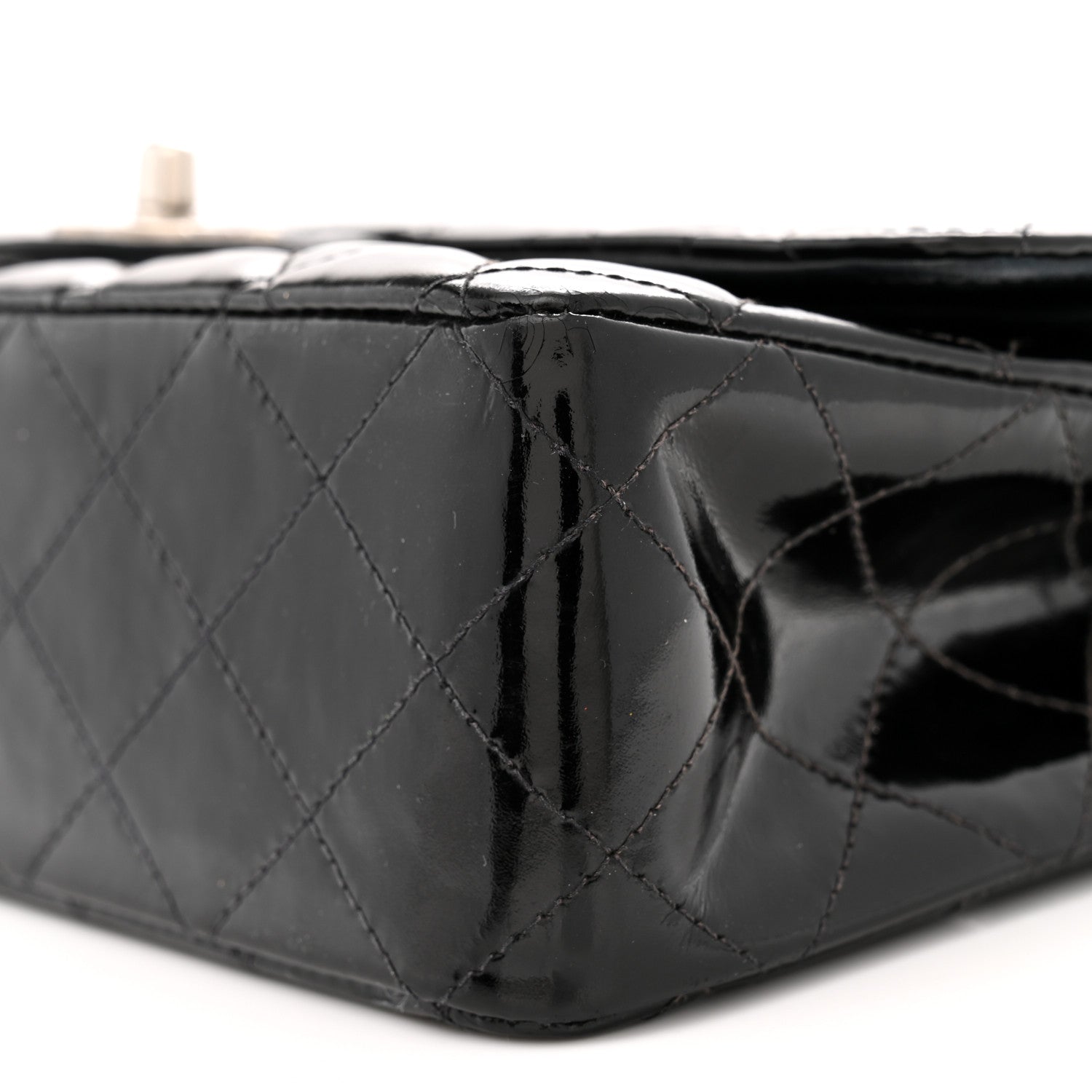 Patent Quilted Medium Double Flap Black