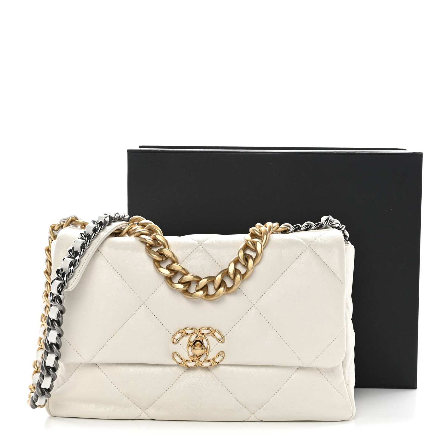 Goatskin Quilted Large Chanel 19 Flap White