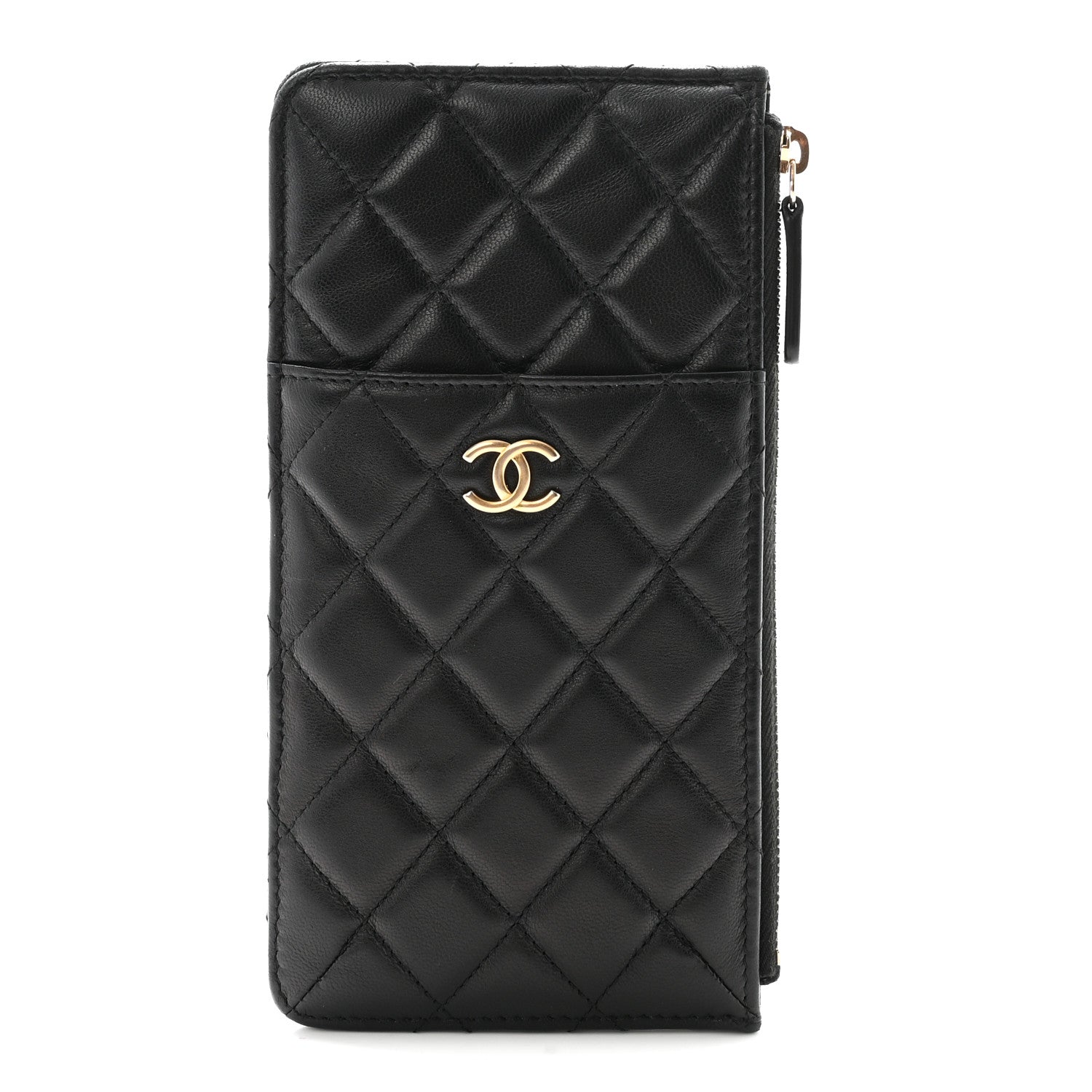 Lambskin Quilted Egyptian Amulet Classic Flat Wallet Pouch Black