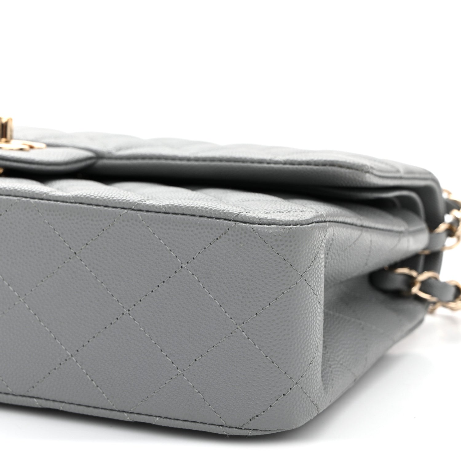 Caviar Quilted Medium Double Flap Grey