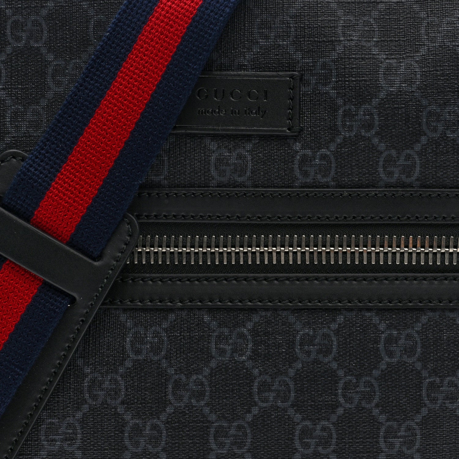 GG Supreme Monogram Appia Calfskin Web Flat Messenger Bag Black Grey