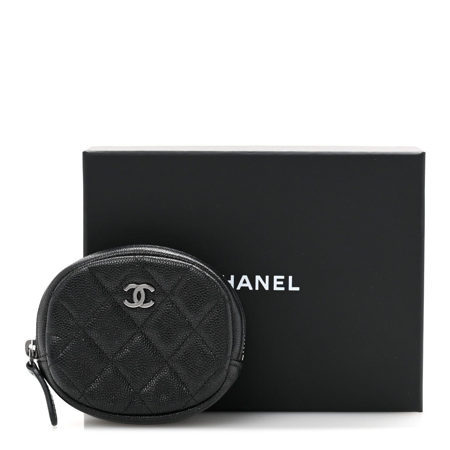 Iridescent Caviar Quilted Zip Around Classic Coin Purse Black