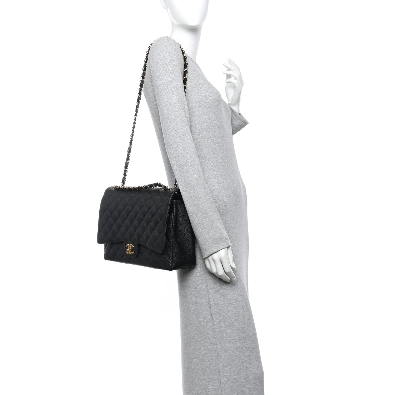 Caviar Quilted Maxi Double Flap Black