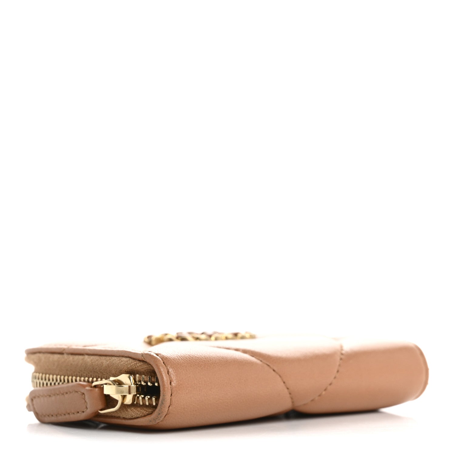 Lambskin Quilted Chanel 19 Zip Around Coin Purse Wallet Brown