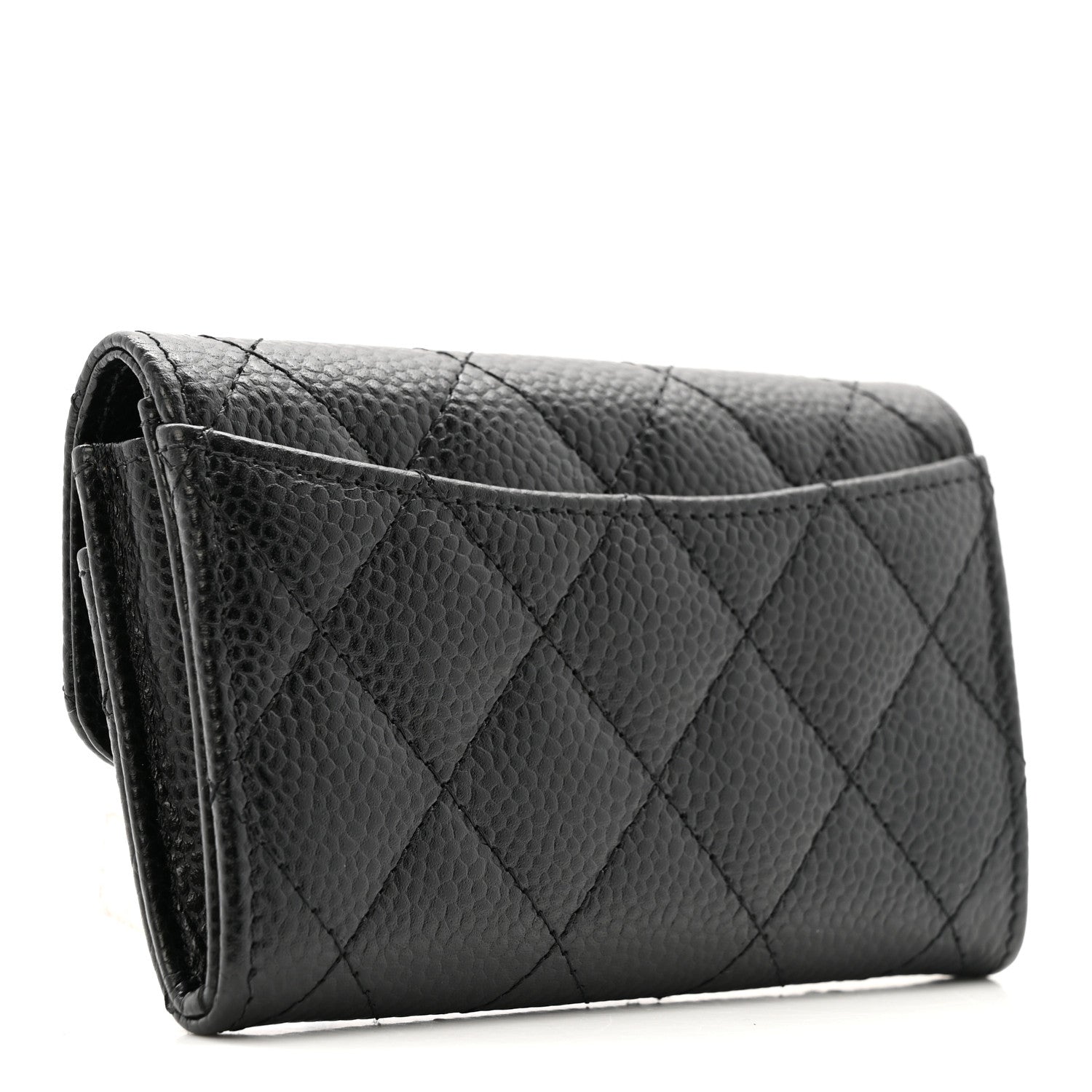 Caviar Quilted Flap Card Holder Wallet Black