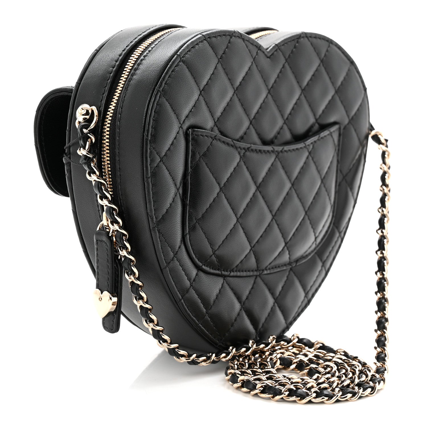 Lambskin Quilted Large CC In Love Heart Bag Black