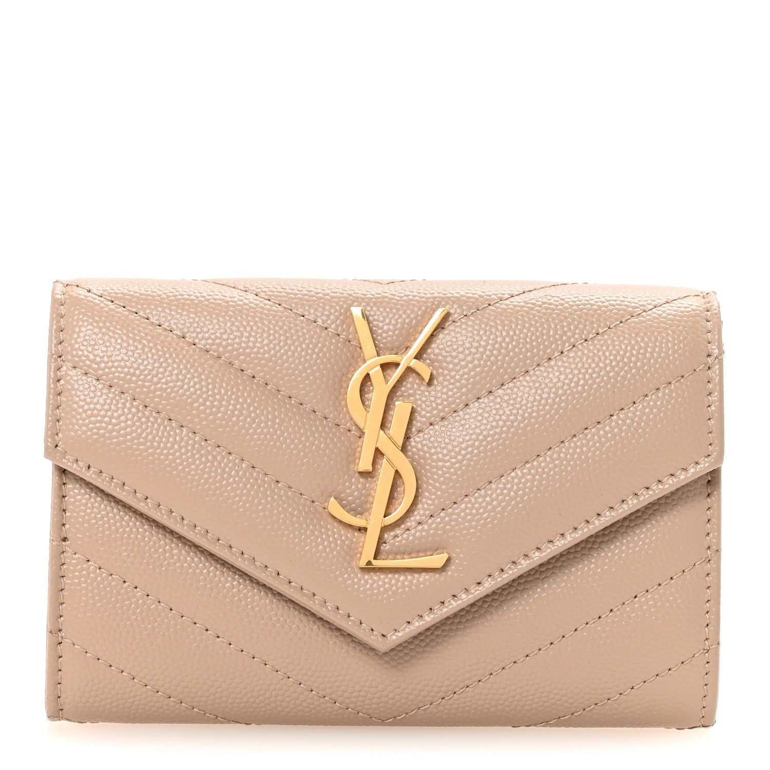 Grain De Poudre Matelasse Chevron Small Monogram Envelope Wallet Dark Beige