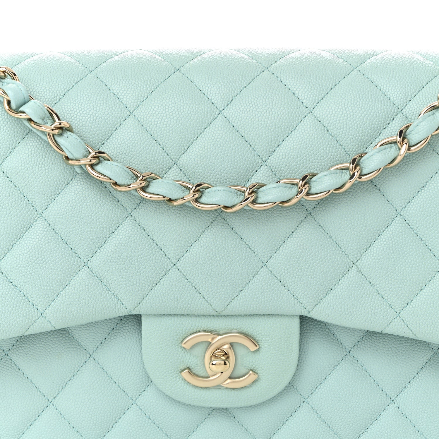 Caviar Quilted Jumbo Double Flap Light Blue