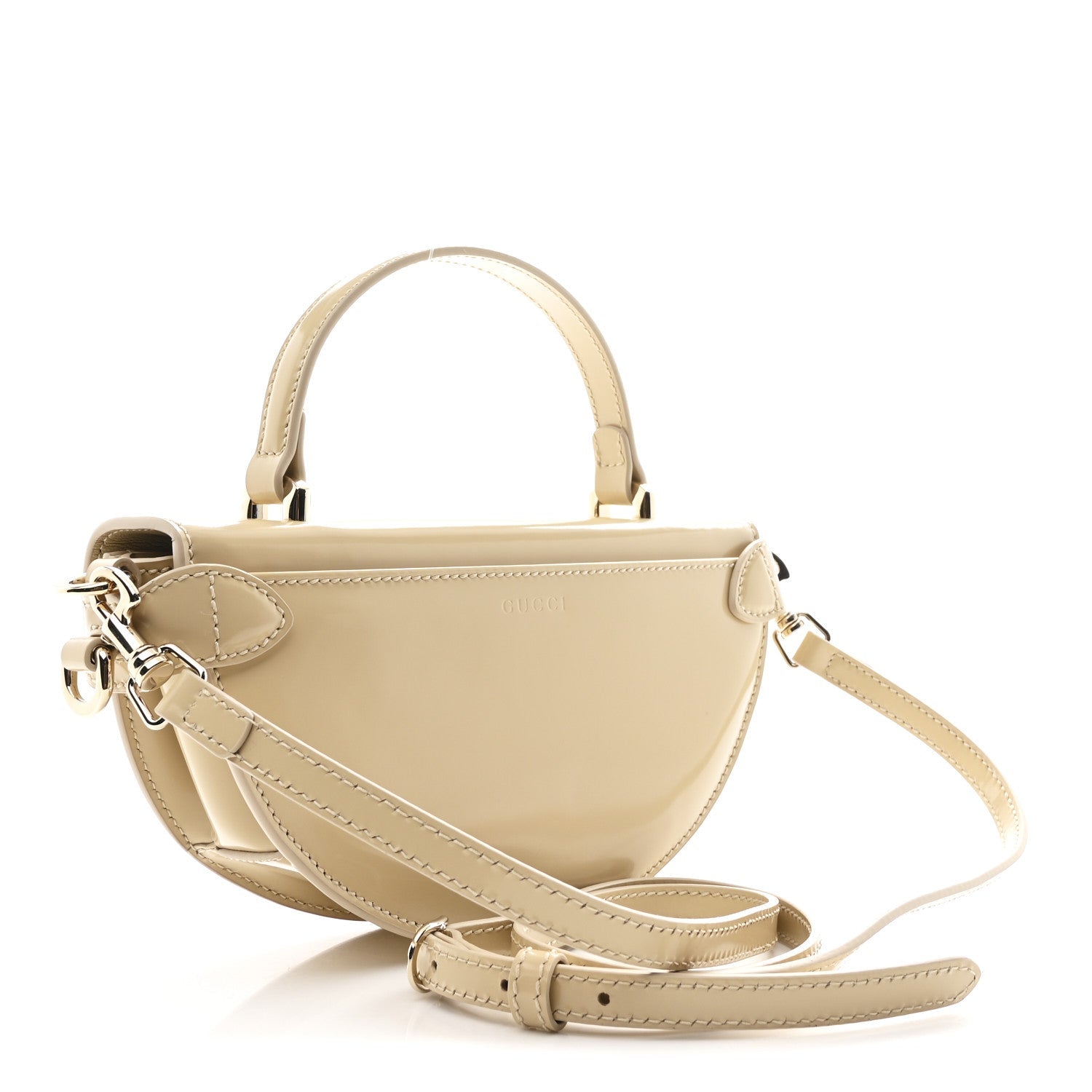Patent Calfskin GG Half Moon Top Handle Bag Beige