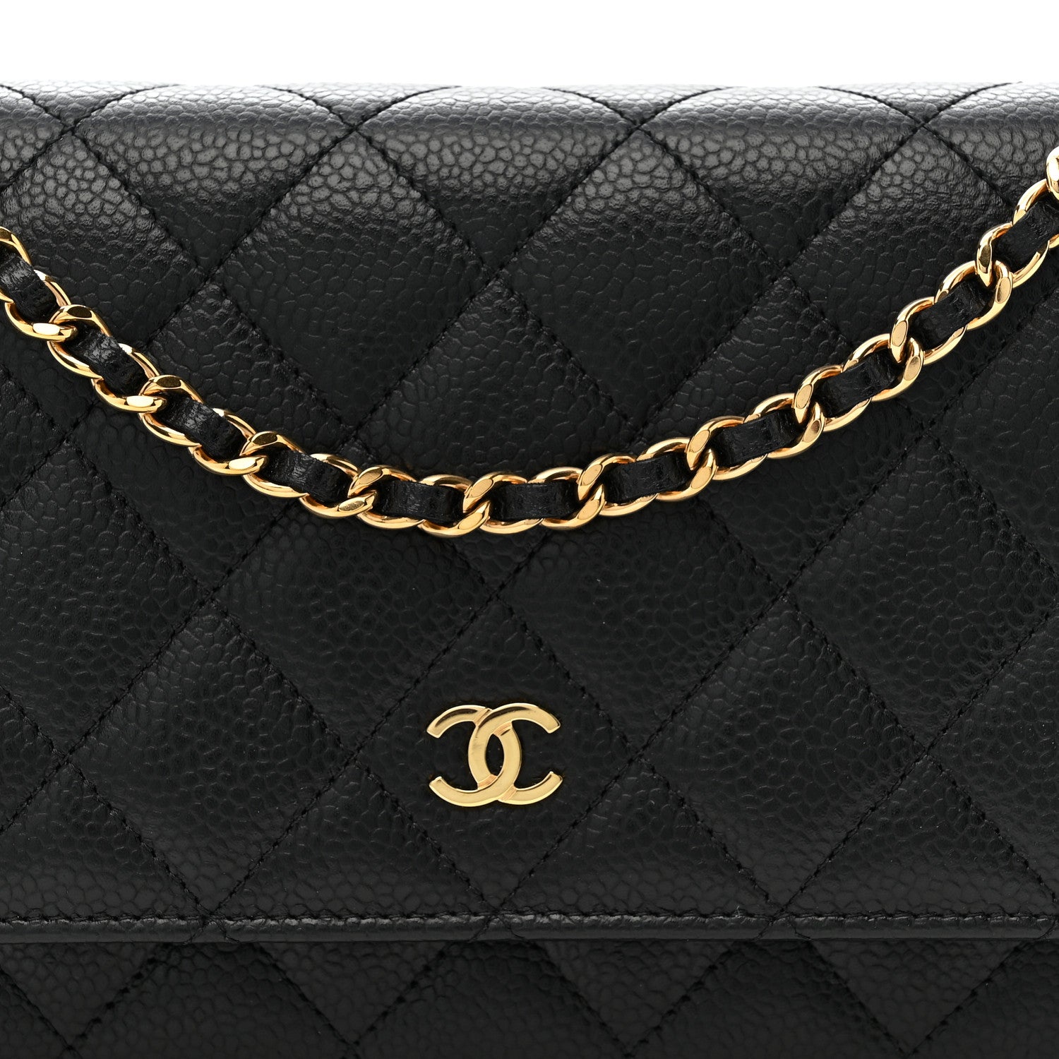 Caviar Quilted Wallet on Chain WOC Black