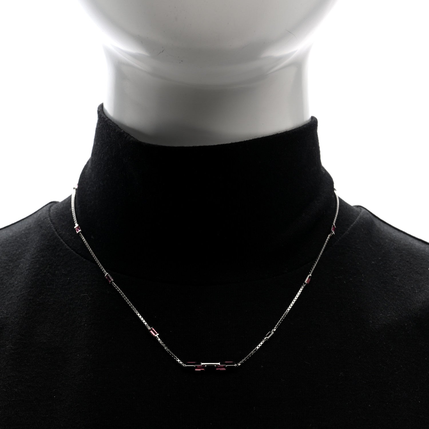 18K White Gold Pink Tourmaline Link to Love Bar Necklace