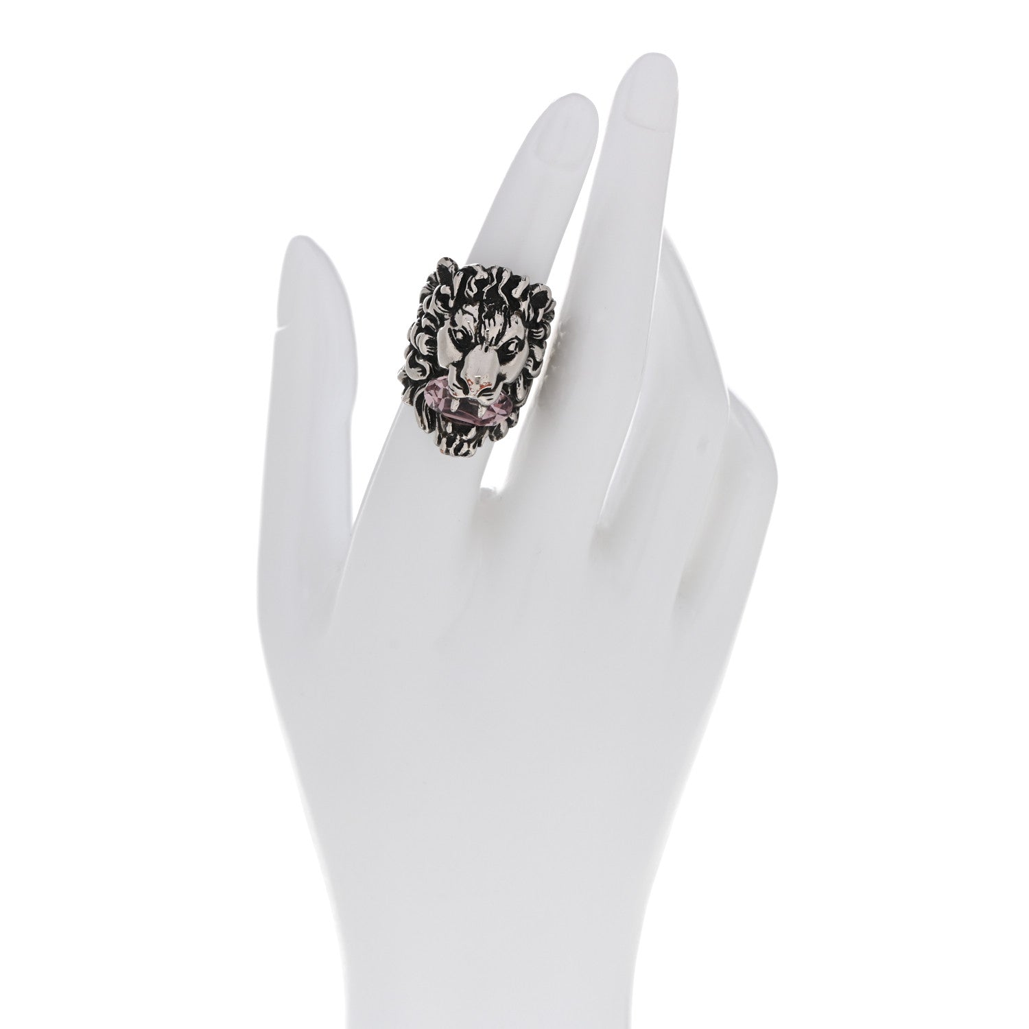 Metal Crystal Lion Head Ring 53 6.25 Pink Silver