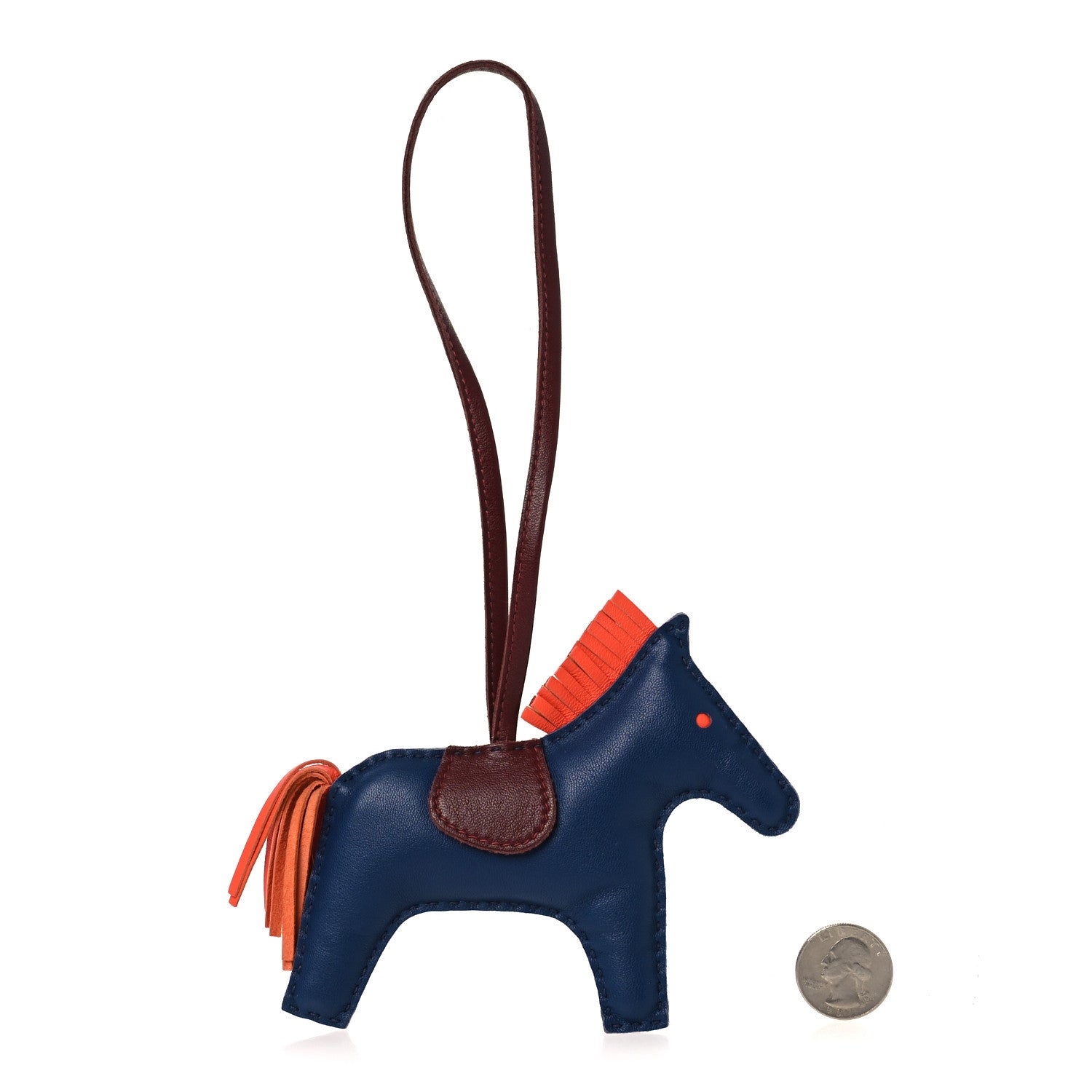 Milo Lambskin Grigri Rodeo Horse Bag Charm MM Bleu De Malte Rouge H Orange Poppy