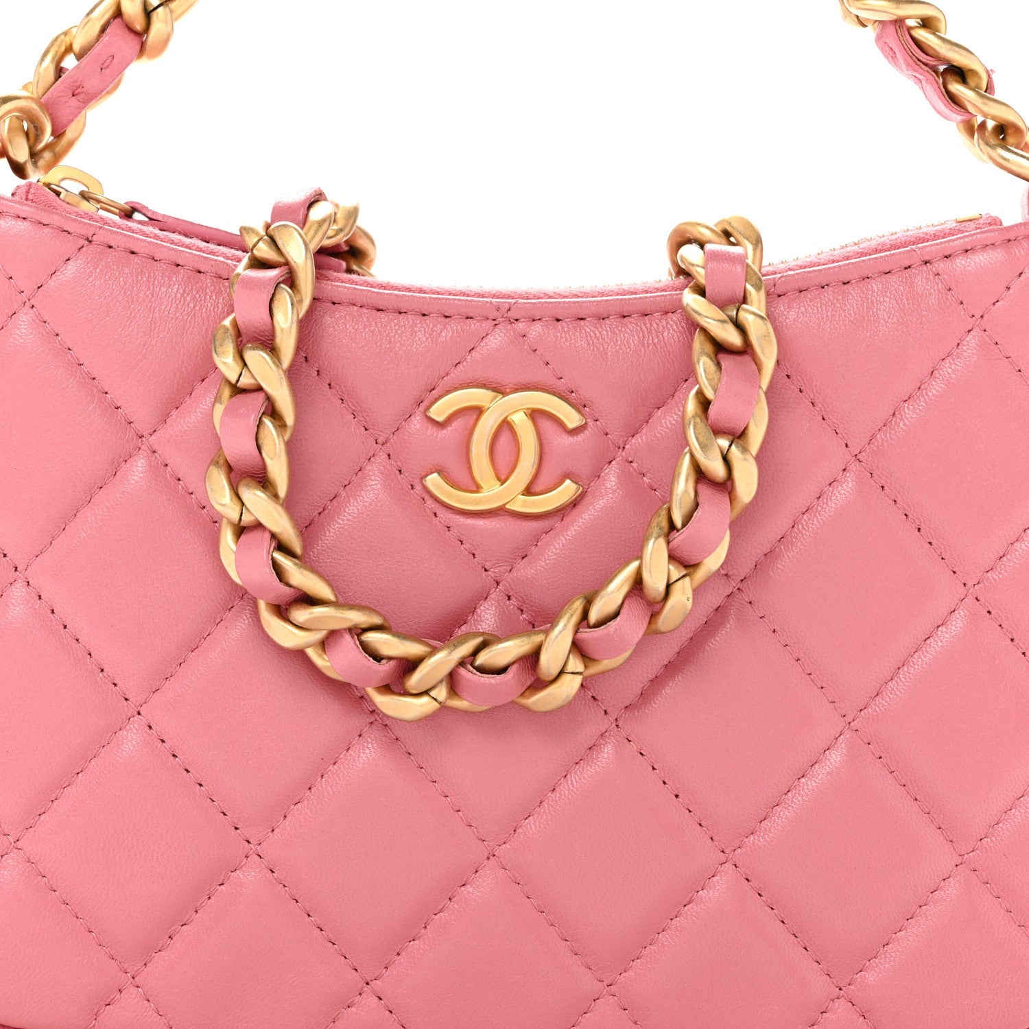 Lambskin Quilted Chain Around Top Handle Mini Bag Pink