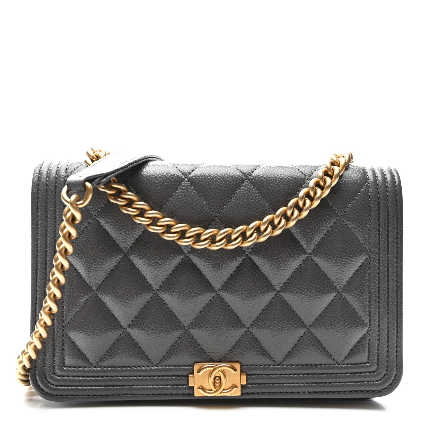 Caviar Quilted Boy Wallet On Chain WOC Grey