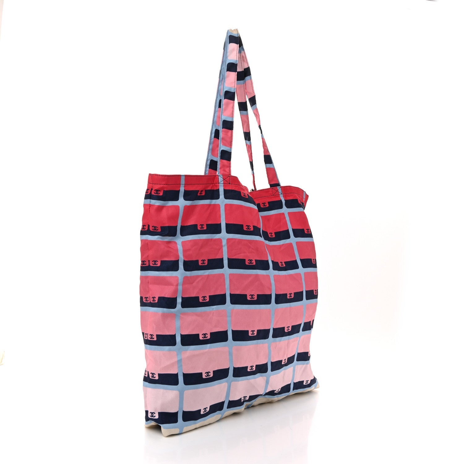 Caviar Fabric Quilted Foldable Tote With Chain Navy Multicolor