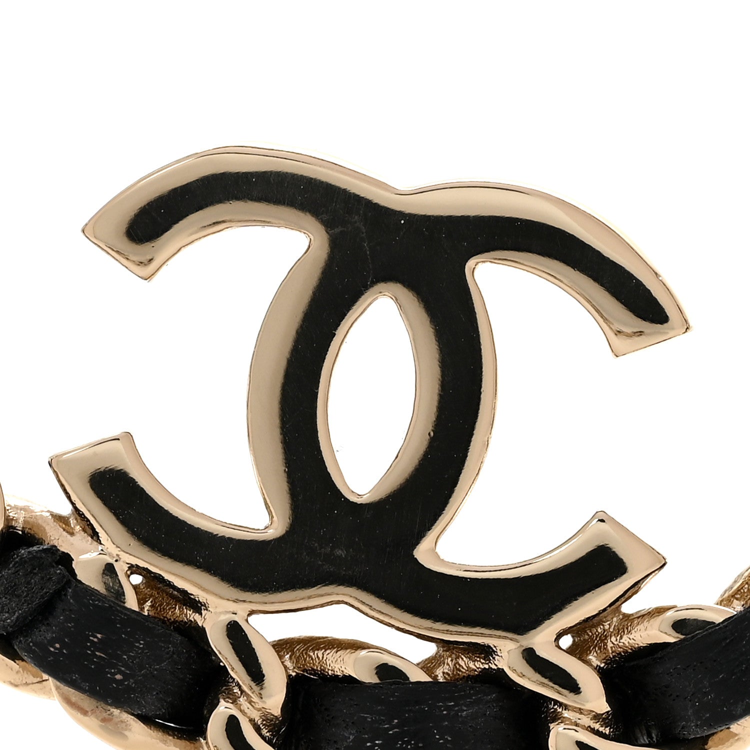 Metal Lambskin Quilted CC Chain Hoop Earrings Gold Black