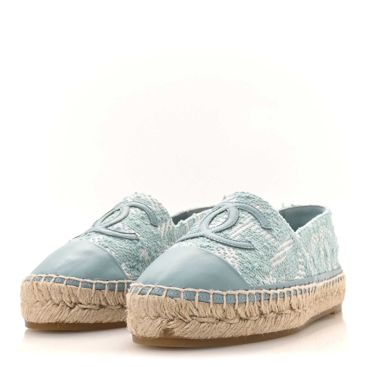 Mixed Fibers Jacquard Lambskin CC Espadrilles 36 Turquoise White