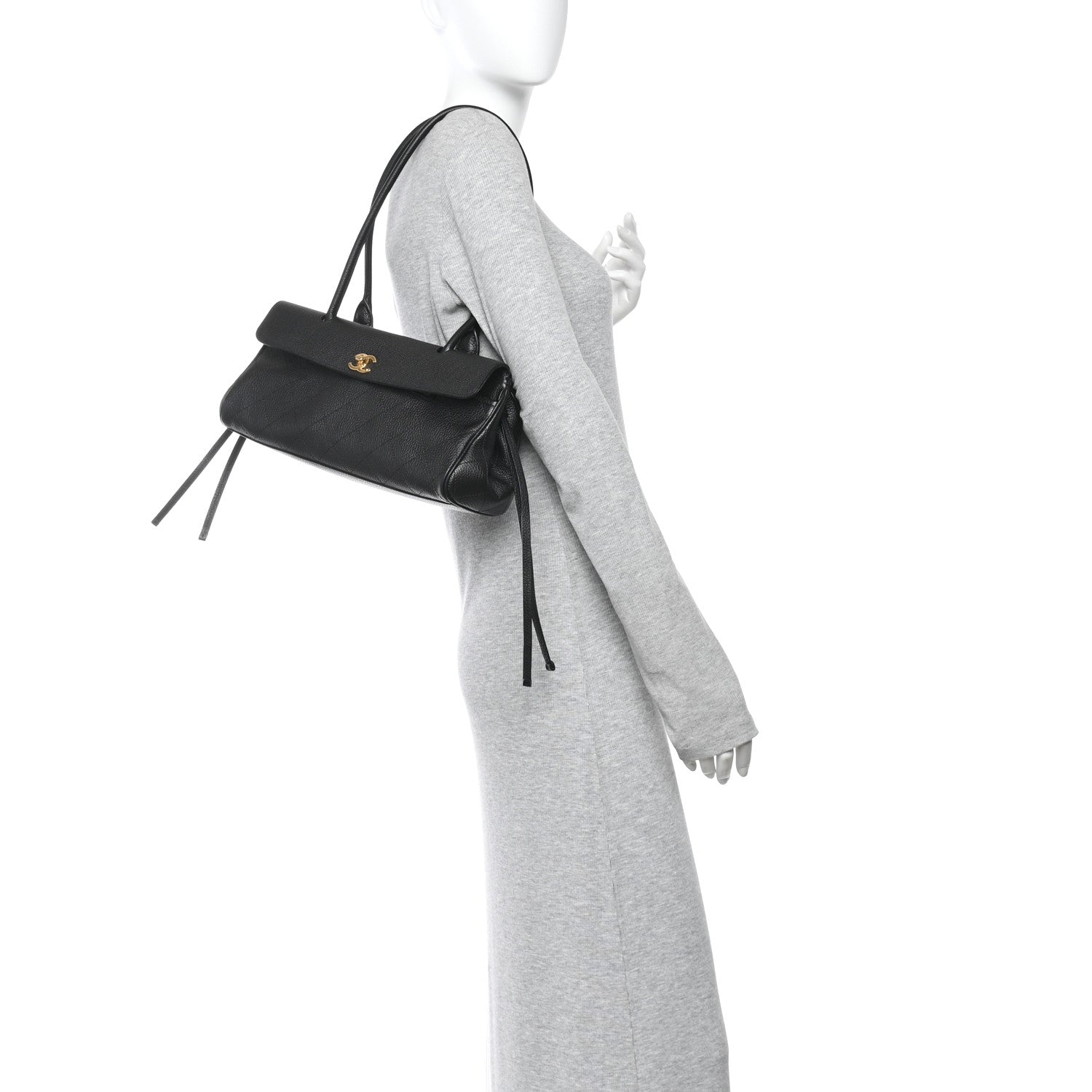 Grained Calfskin Stitched Urban Essentials Small Shopping Bag Black