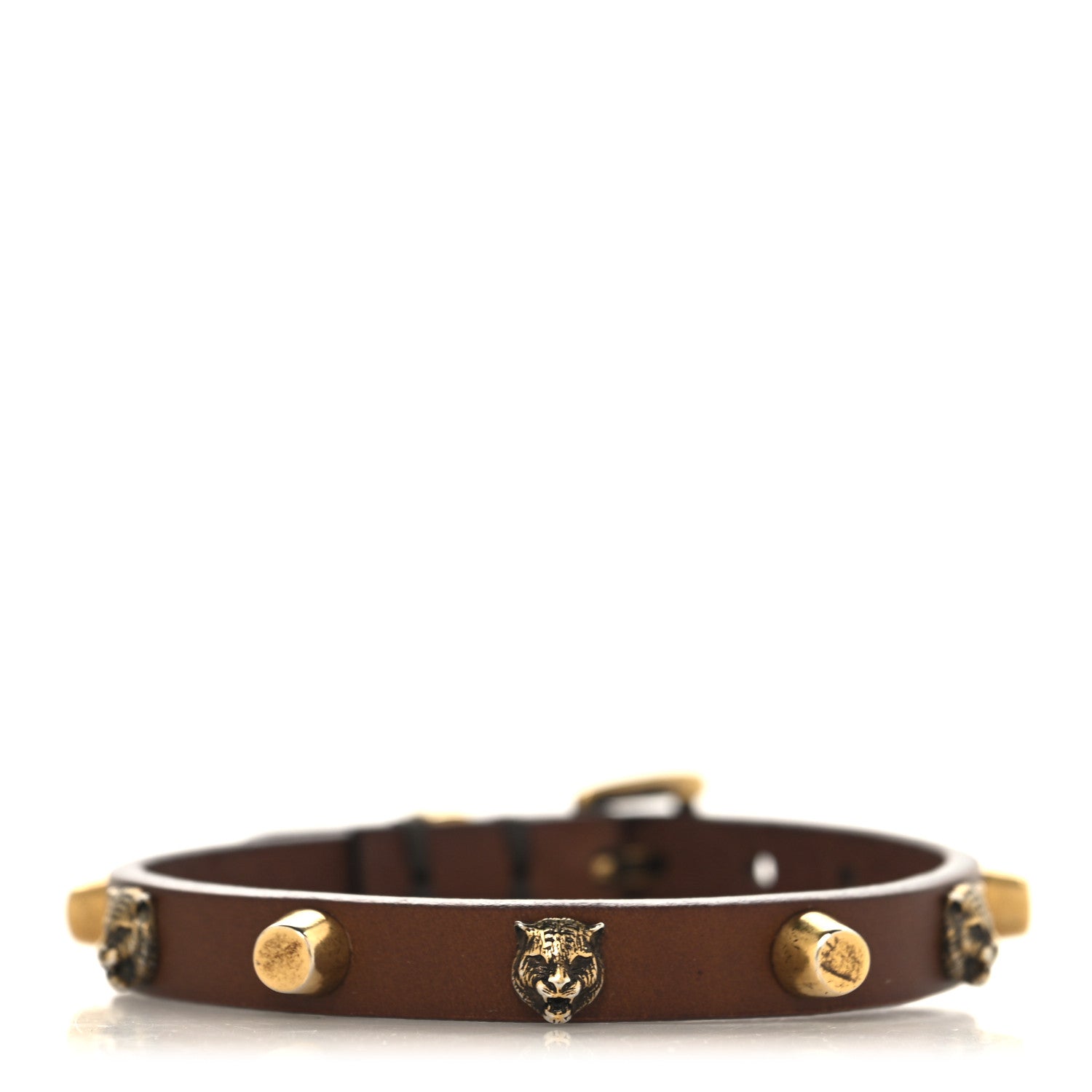 Calfskin Feline Head Spike Bracelet Cuoio
